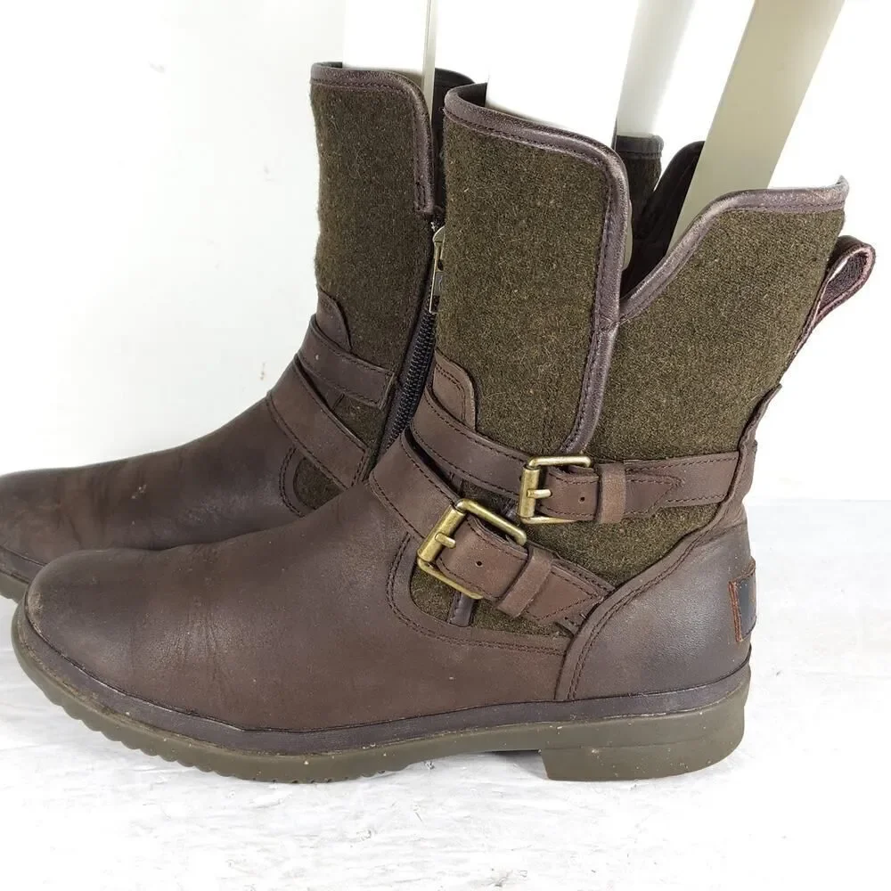 UGG Women's Simmens US 7 Brown Leather Lined LaceUp Waterproof Winter Boots